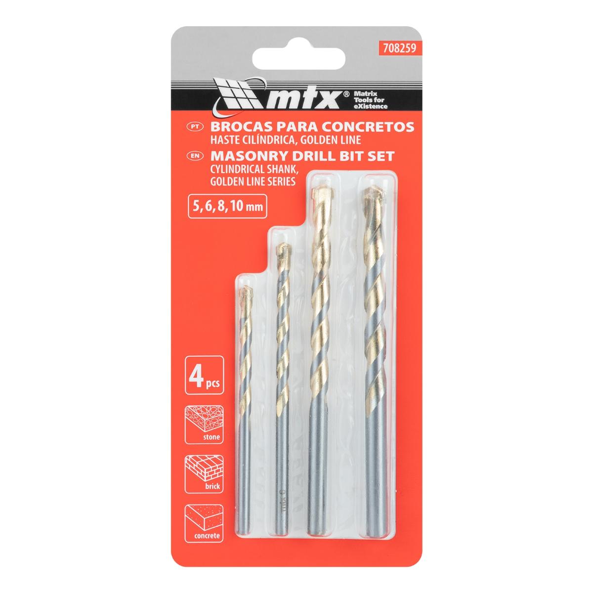 Jogo de Brocas Concreto 5-10mm 4pcs Aço 40X VK8 MTX Golden Line 708259 - Guimepa