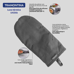 Luva Térmica Tramontina Utilita Silicone Resistente 220°C Poliéster Algodão Antiderrapante Cinza