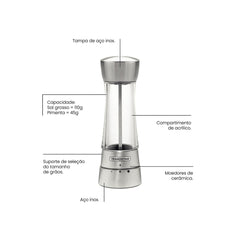 Moedor De Sal Ou Pimenta Tramontina 110g Aço Inox Cerâmica Linha Realce
