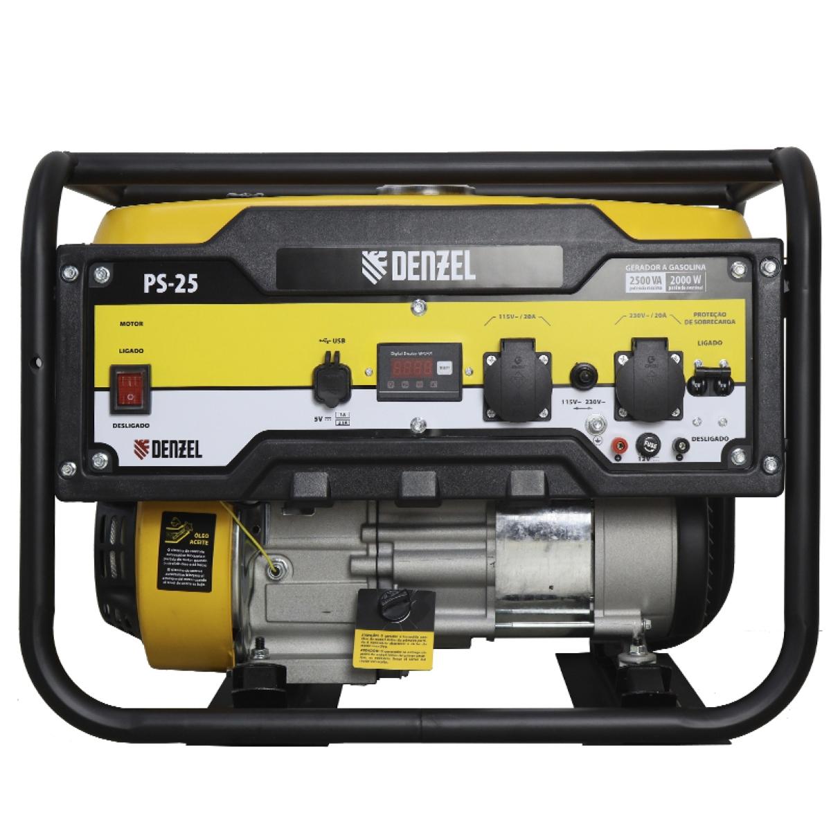 Gerador Gasolina Denzel PS-25 3 HP 2500W 15L Bivolt 115V 230V AVR Monofásico Manual