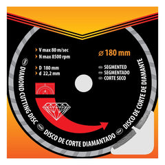 Disco de Corte Segmentado Diamantado 180 x 22,2mm Corte Seco Sparta 7311155