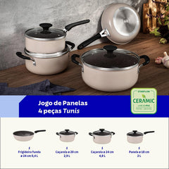 Jogo De Panelas 4 Peças Tramontina Tunis Alumínio Cerâmico Indução Rosa Trufado