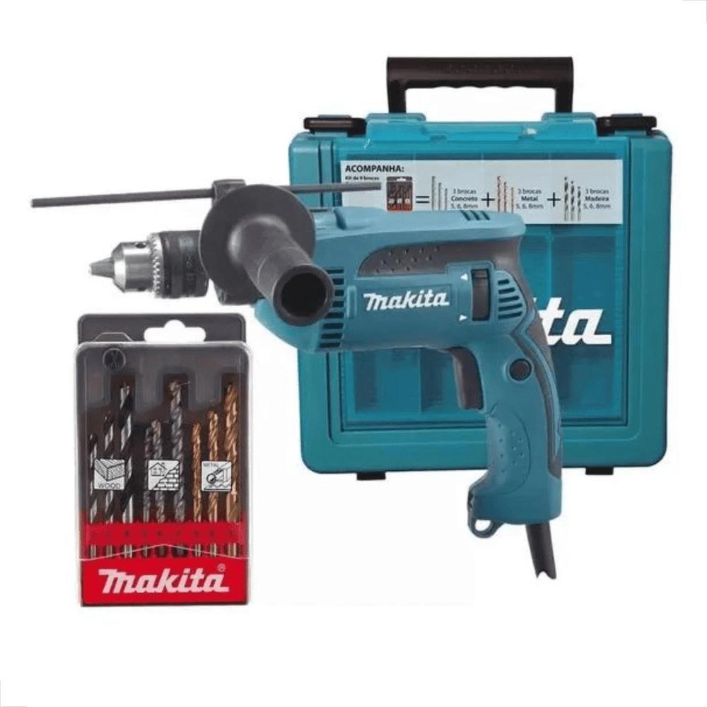 Furadeira de Impacto 760W 1/2'' Com Punho Lateral Kit de Brocas Maleta HP1640KX1 127V Makita
