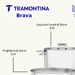 Jogo De Panelas Tramontina Brava Aço Inox Fundo Triplo 5 Peças Indução 260°C