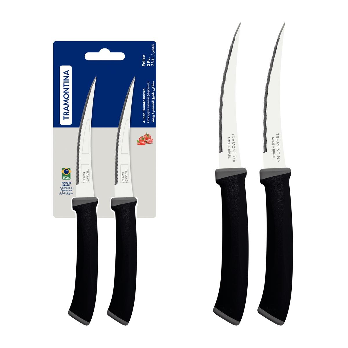 Conjunto 2 Facas Para Tomate Tramontina Felice Aço Inox E Cabo Polipropileno Preto Profissional