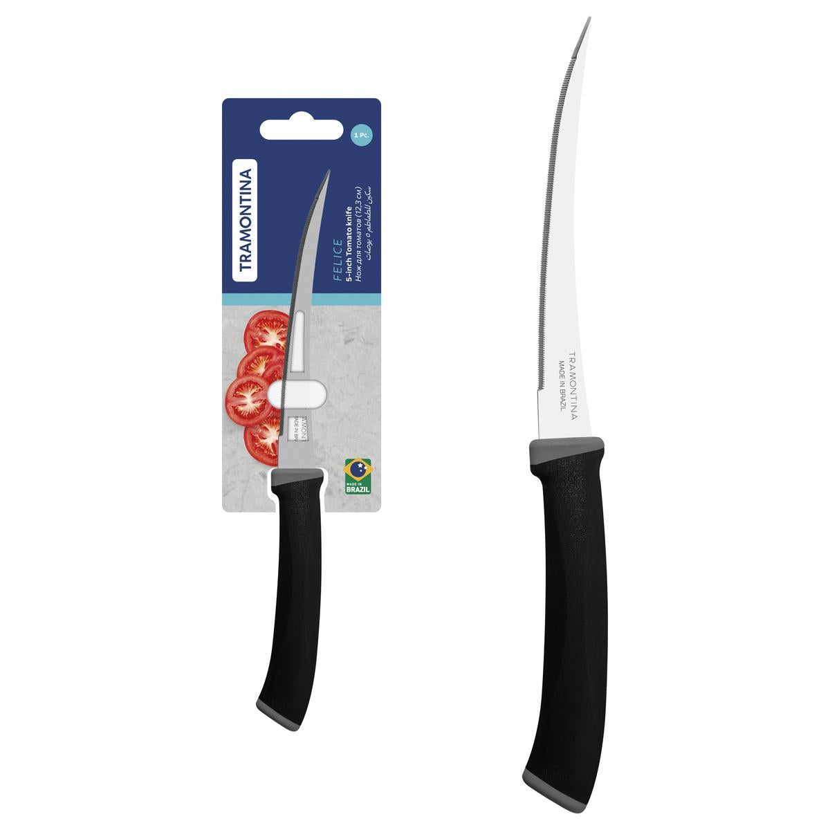 Faca Para Tomate Tramontina Felice 5 Polegadas Lâmina Aço Inox Cabo Polipropileno Preto Serrilhada