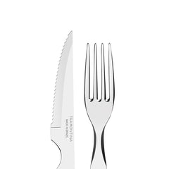 Jogo De Talheres Para Churrasco Tramontina 12 Peças Aço Inox E Cabo Polywood Castanho Resistente