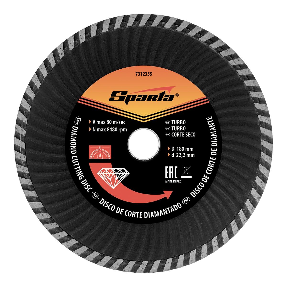 Disco de Corte Diamantado Turbo 180 X 22,2mm Corte Seco Sparta Durabilidade
