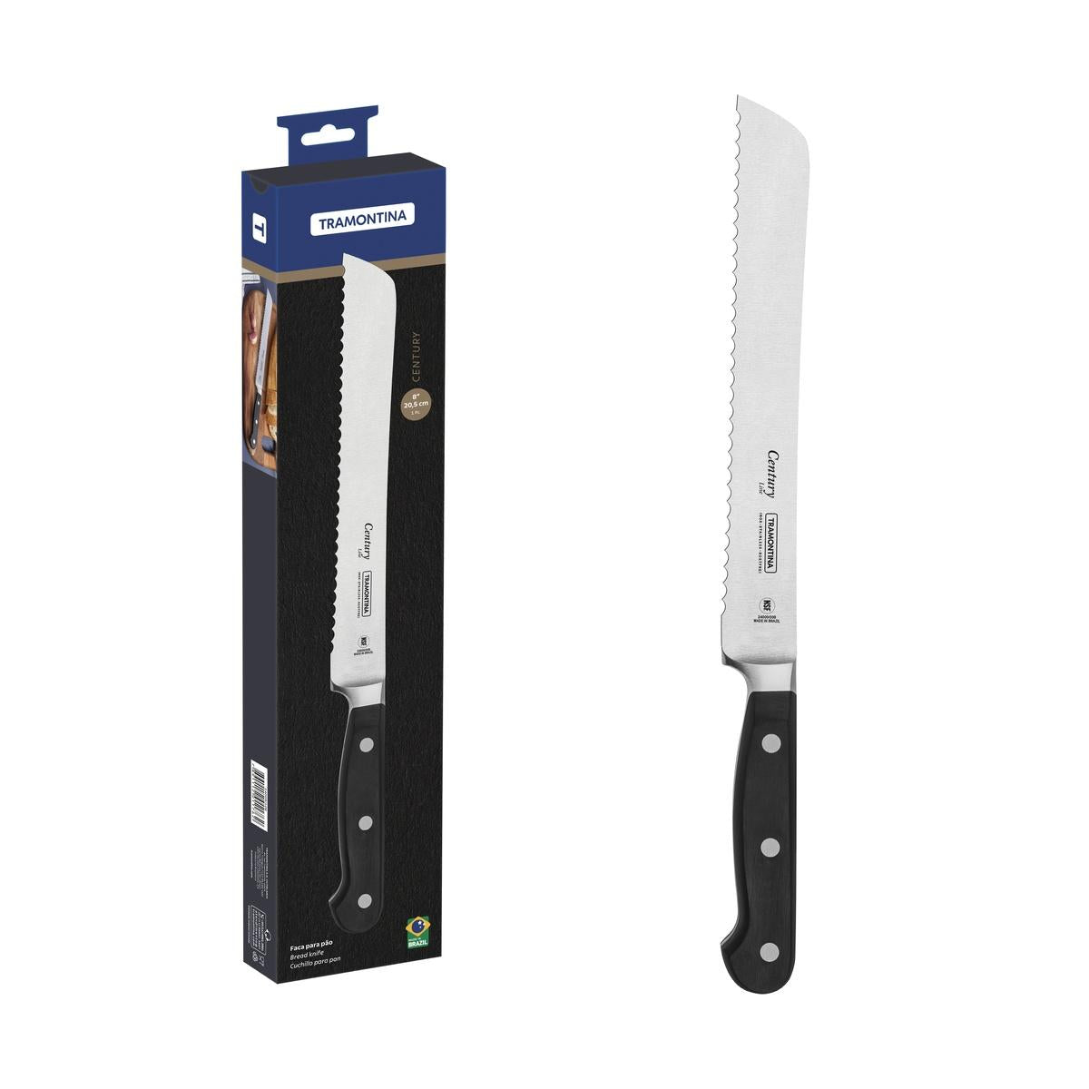 Faca Para Pão Tramontina Century 8 Polegadas Aço Inox Forjado Cabo Policarbonato Fibra De Vidro