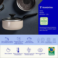 Panela Tramontina Tunis 16 Cm 1,3 L Antiaderente Cerâmica Indução Alumínio Rosa Trufado 2,5 Mm