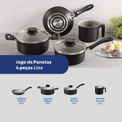 Jogo De Panelas Tramontina Linz Antiaderente Starflon Max 4 Peças Alumínio Espessura 1.2mm e 1.4mm