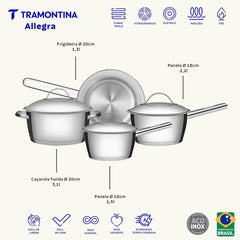 Jogo De Panelas Tramontina Allegra Aço Inox Fundo Triplo 4 Peças Indução