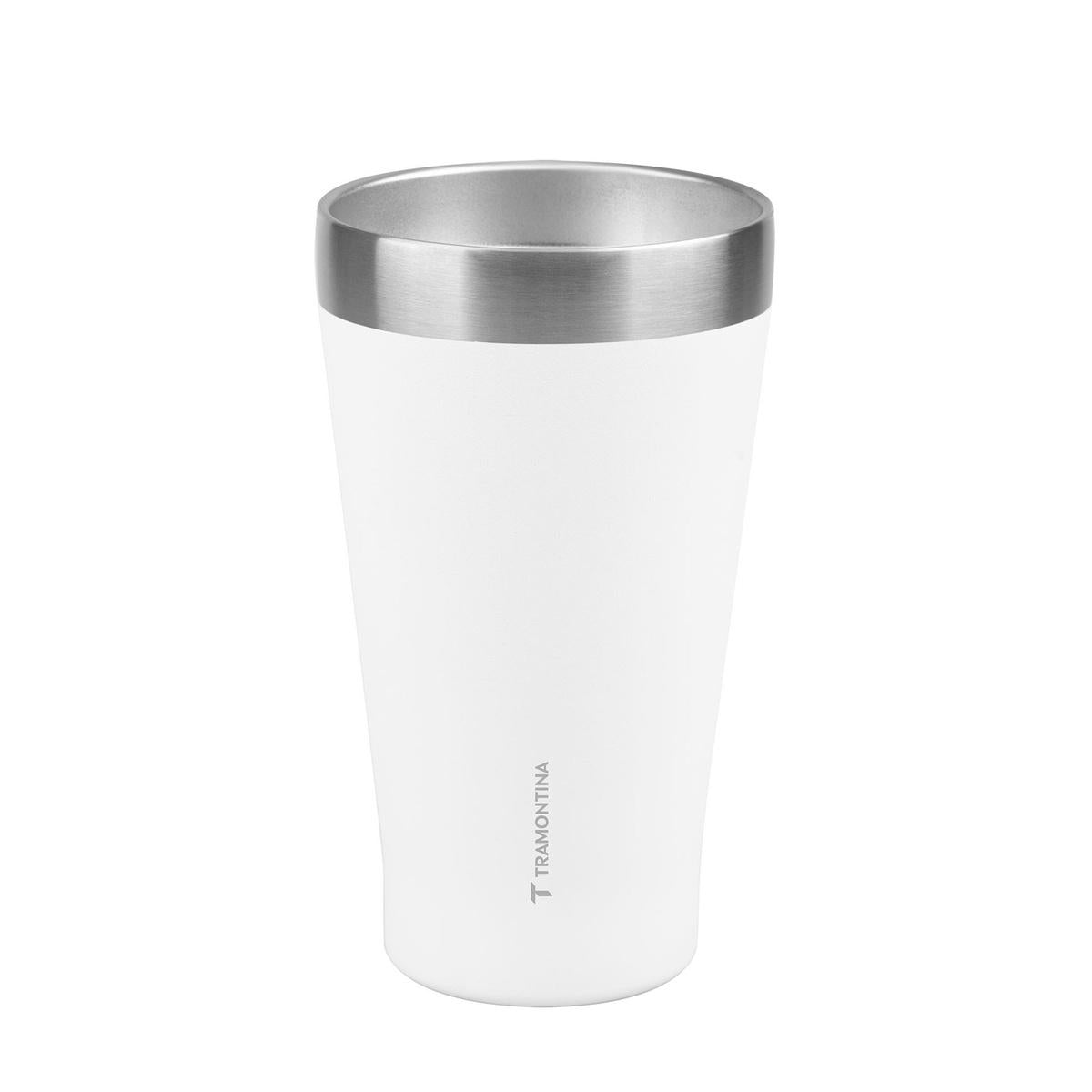 Copo Térmico Tramontina Exata 550 Ml Aço Inox Branco Sem Tampa Parede Dupla