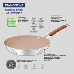 Frigideira Tramontina Romagna Aço Inox E Alumínio Revestimento Cerâmico 30 Cm 3 L Indução