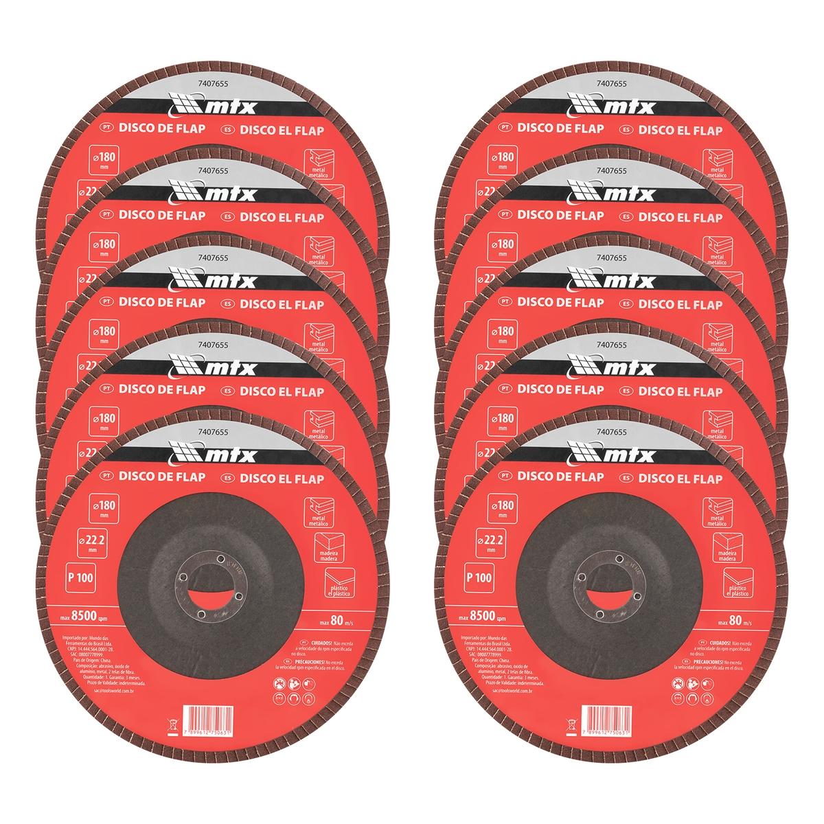 Disco de Desbaste Flap Óxido de Alumínio MTX P100 180mm x 22,2mm Desbaste e Acabamento