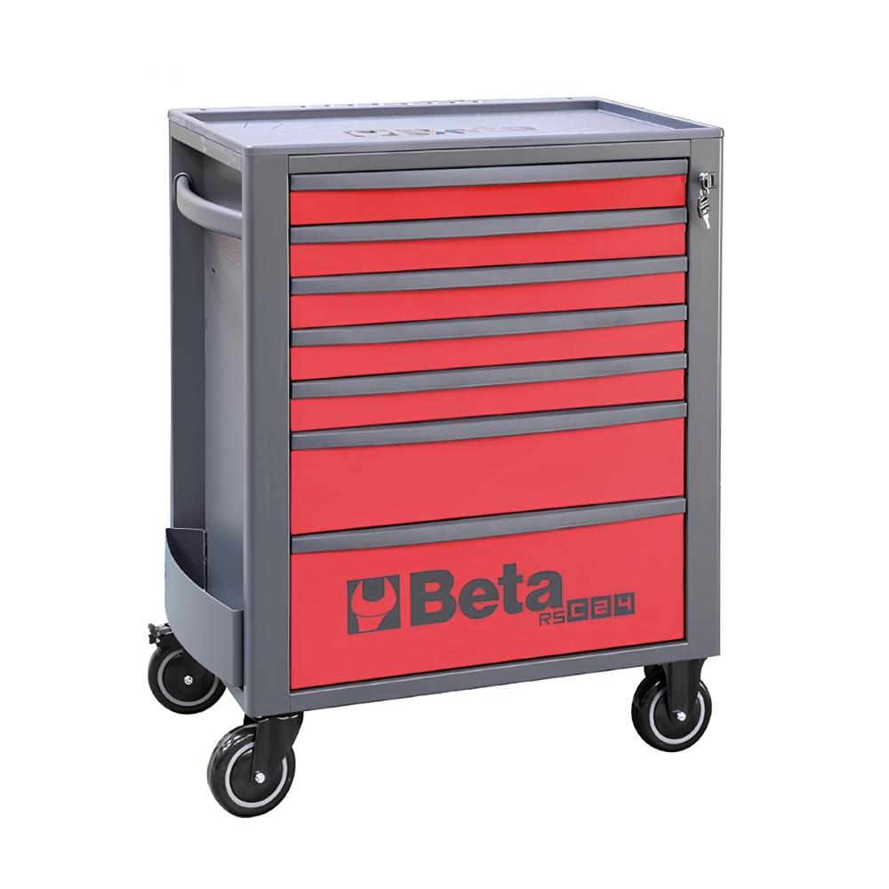 Carrinho para Ferramentas 800KG Vermelho 7 Gavetas Tampo de Madeira Fechadura RSC24/7-R Beta