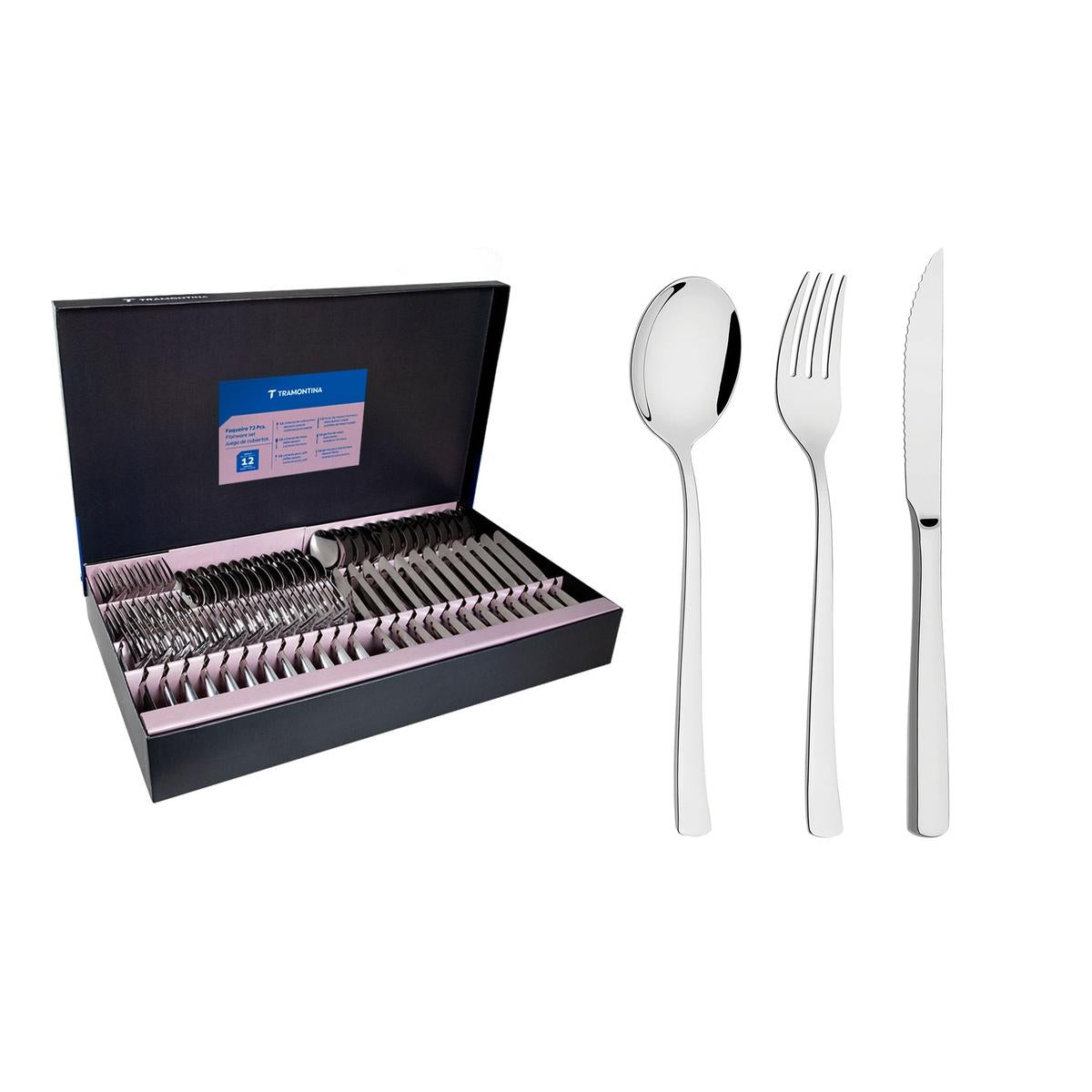 Faqueiro 72 Peças Inox Berlin Tramontina Com Facas Para Churrasco Forjadas Brilho