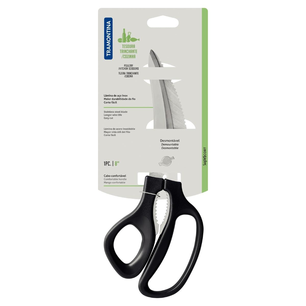 Tesoura Trinchante 8 Polegadas Supercort Aço Inox E Cabo Preto Tramontina