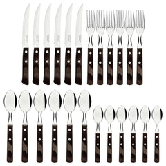 Faqueiro Tramontina Polywood 24 Peças Aço Inox Cabos Madeira Tratada Castanho Resistente Lavável
