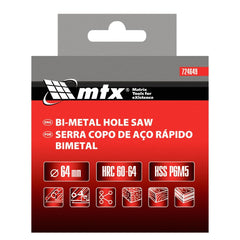 Serra Copo Metal Aço Rápido Bimetal 64mm 5/8'' 18UNF MTX 724649