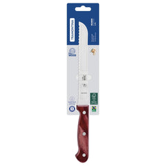 Faca Para Pão Tramontina Polywood 7 Polegadas Aço Inox Cabo Madeira Tratada Vermelho Lâmina Serrilhada