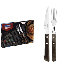 Jogo De Talheres Para Churrasco Tramontina 12 Peças Aço Inox E Cabo Polywood Castanho Resistente