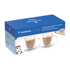 Conjunto 2 Xícaras De Vidro Duplo Tramontina Para Chá E Cappuccino 200ml Com Isolamento Térmico