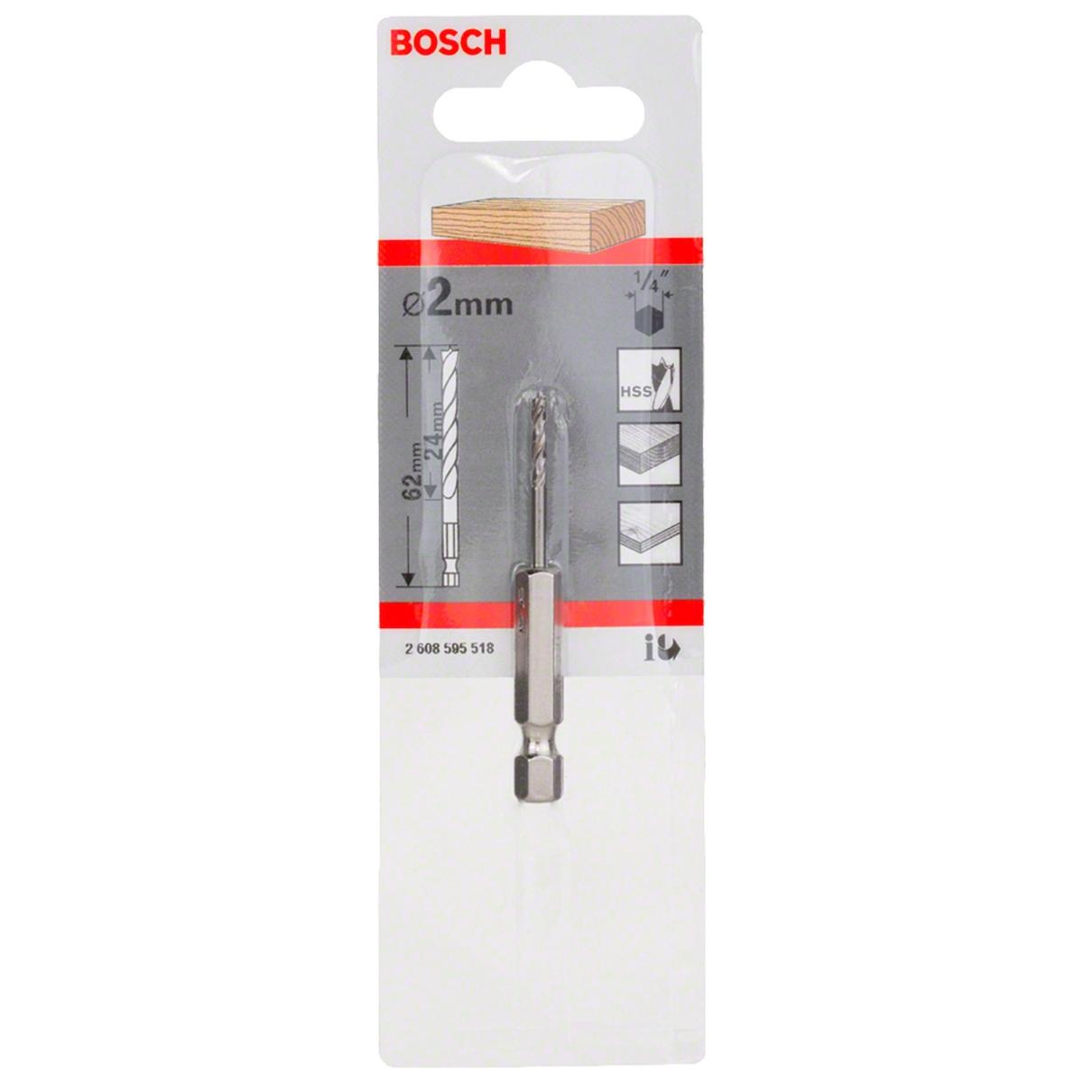 Broca Para Madeira Bosch 3 Pontas 2mm (Encaixe 1/4'')