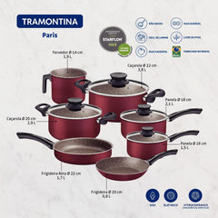 Jogo De Panelas Tramontina Paris 7 Peças Alumínio Antiaderente Starflon Max Vermelho