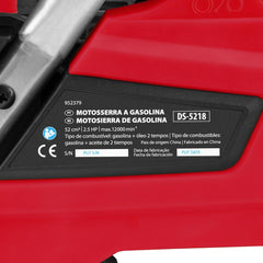 Motosserra a Gasolina 2,5 HP 52cc Sabre 18 Polegadas 72 Dentes MTX DS-5218