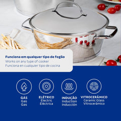 Caçarola Funda Tramontina Allegra Aço Inox Fundo Triplo 22 cm 4,2 L Compatível Com Indução