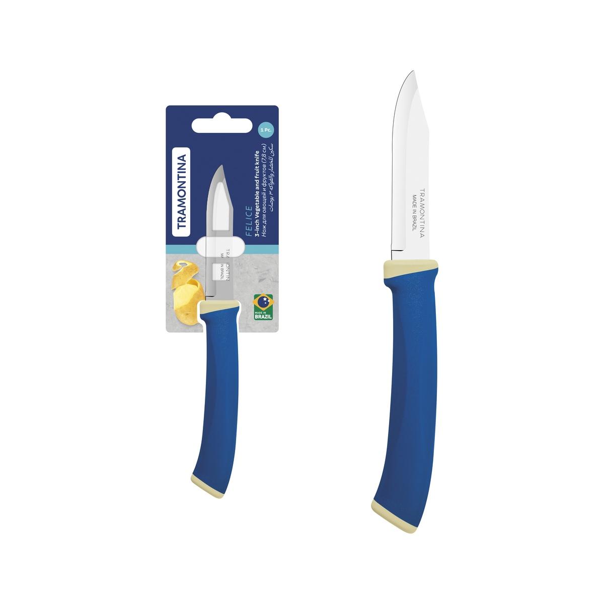 Faca Para Legumes E Frutas Tramontina Felice 3 Polegadas Lâmina Aço Inox Cabo Polipropileno Azul