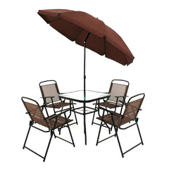 Conjunto Miami Marrom com 4 Cadeiras 1 Mesa 1 Ombr Bel Lazer