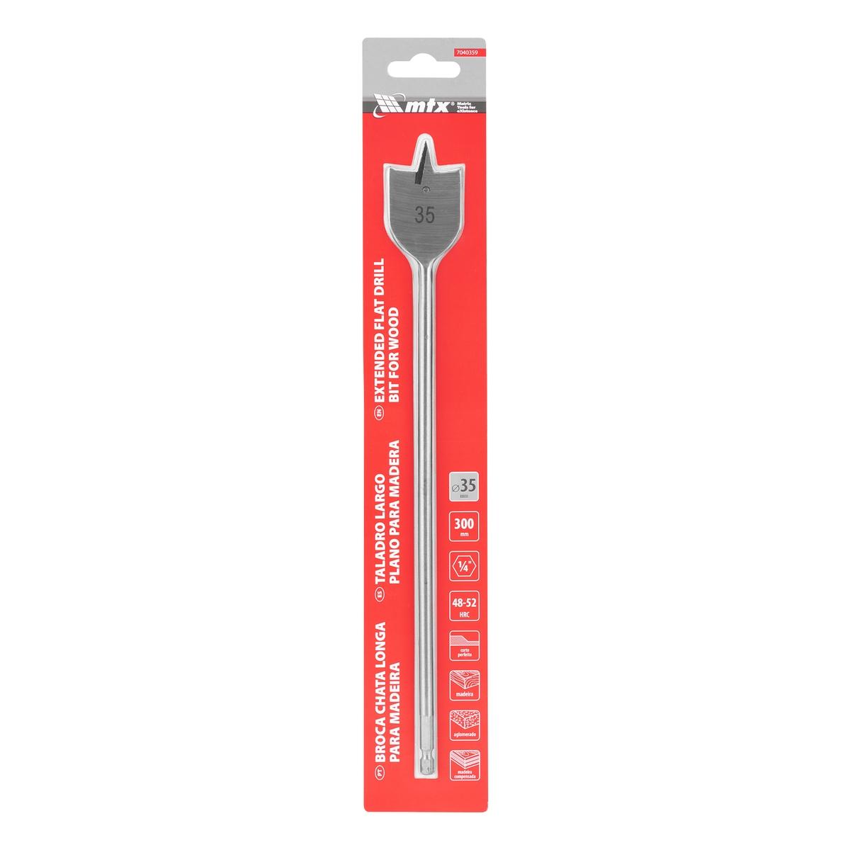 Broca Chata Para Madeira Longa 35mm 300mm Aço 45 HRC 48-52 MTX 7040359