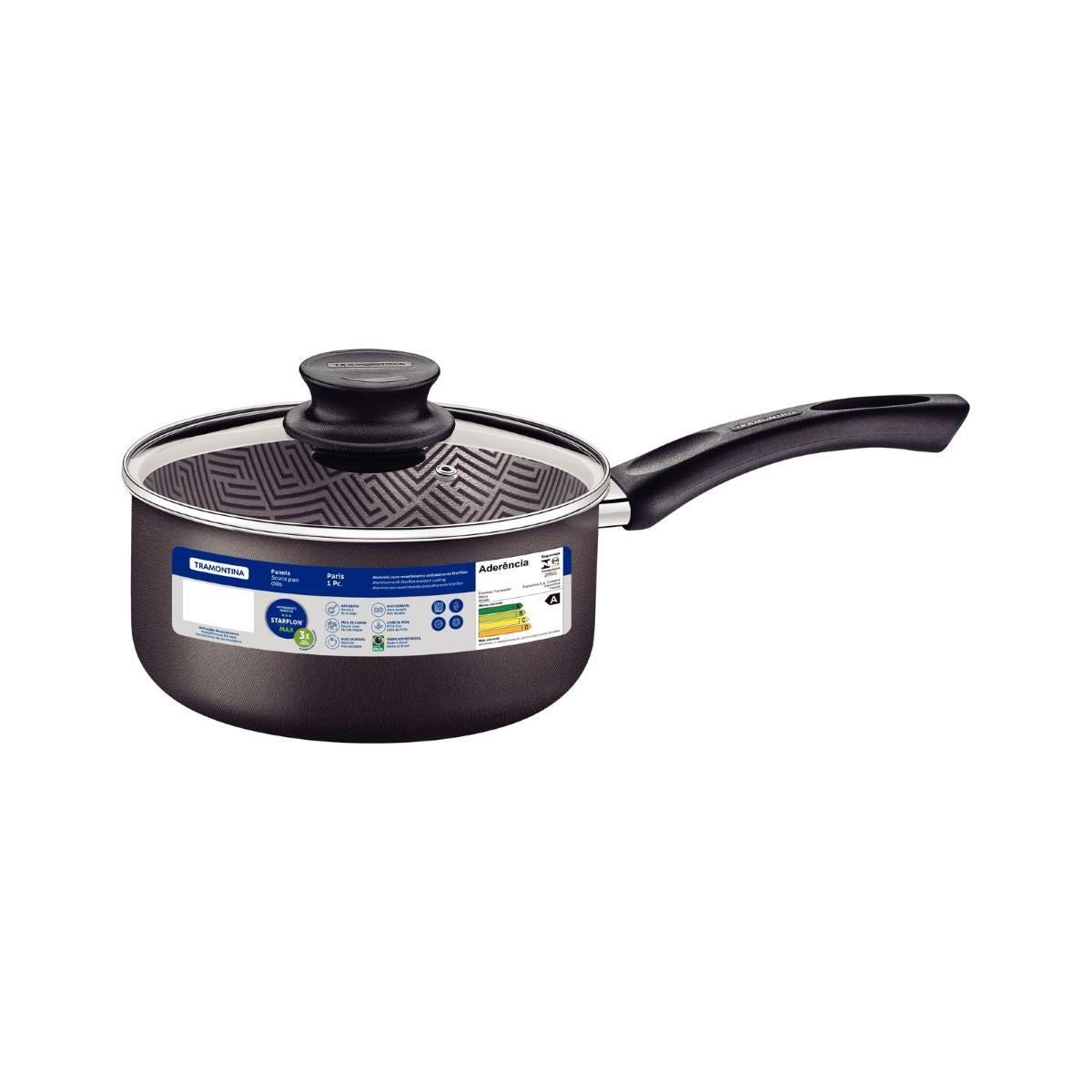 Panela Tramontina Paris 16 cm 1,5 L Antiaderente Starflon Max Alumínio Chumbo Com Tampa De Vidro