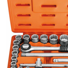 Maleta Soquetes Estriados 22 Peças 1/2'' Tramontina PRO Aço Cromo Vanádio Sistema Hyper Drive