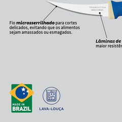 Faca Para Tomate Tramontina Felice Aço Inox 3 Polegadas Cabo Polipropileno Azul Fio Microsserrilhado