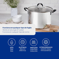 Caldeirão Tramontina Astro Em Aço Inox Com Fundo Triplo Tampa De Vidro 30 Cm 20,8 L Silicone