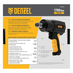 Chave Impacto Pneumática Denzel IW1700 3/4 1700 Nm 8500 RPM Twin Hammer 6.3 Bar