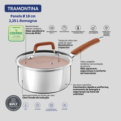 Panela Tramontina Romagna Aço Inox E Alumínio Revestimento Cerâmico Marfim 18 cm 2,25 L Indução