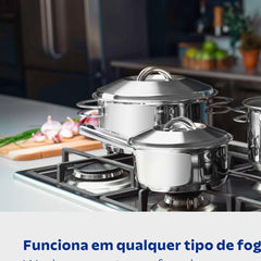 Jogo De Panelas Tramontina Solar Aço Inox Fundo Triplo 4 Peças Indução E Forno 260°C