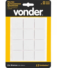 Feltro Adesivo Branco Quadrado 30mm Com 12 Vonder