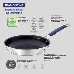 Frigideira Tramontina Romagna 30 Cm 3 L Cerâmica Black Stone Inox Indução