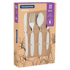 Faqueiro 24 Peças Aço Inox Cabo Polipropileno Branco Tramontina Ipanema