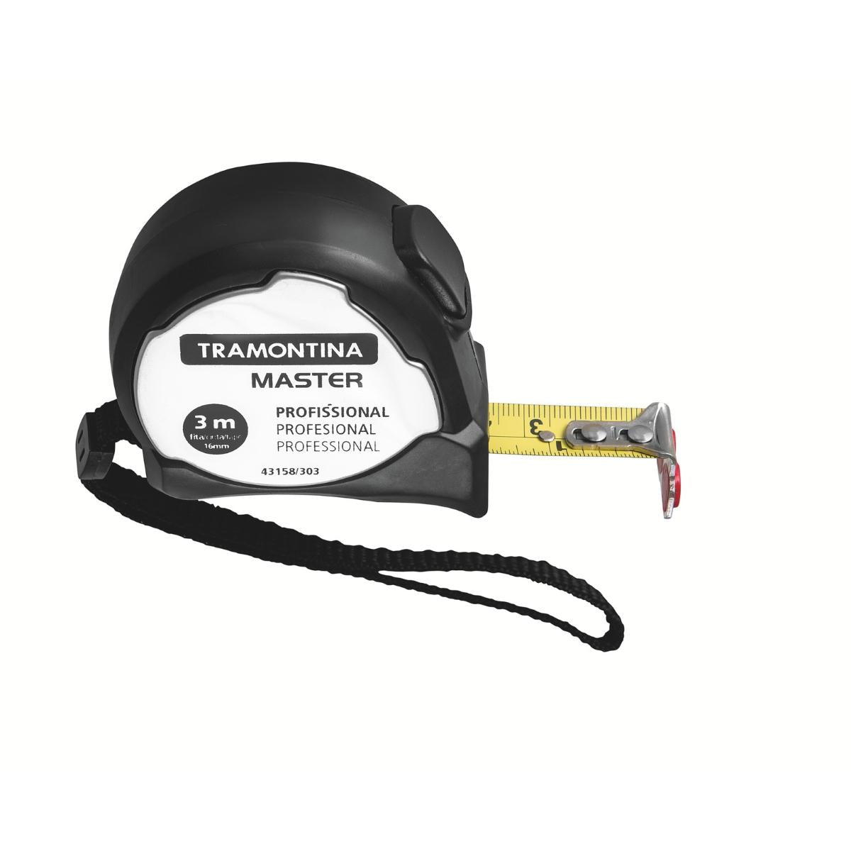 Trena Profissional 3m Magnética Aço Inox MASTER Alta Precisão Graduado em mm e polegadas Tramontina
