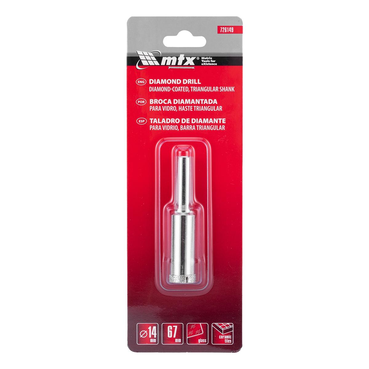 Broca Diamantada Para Vidro 14mm Haste Triangular Aço 45 Perfuração Precisa Sem Lascas