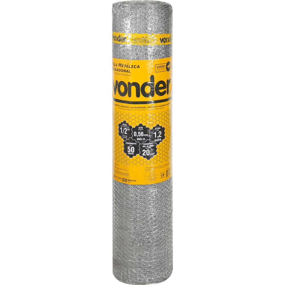Tela Metálica Viveiro Hex Malha 1/2'' BWG24 1,2m 50m Vonder