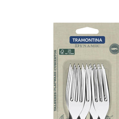 Conjunto 12 Garfos De Mesa Tramontina Dynamic Aço Inox E Madeira Natural