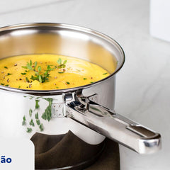 Caldeirão Tramontina Allegra Com Fundo Triplo Aço Inox 16 cm 2,1 L E Tampa De Vidro