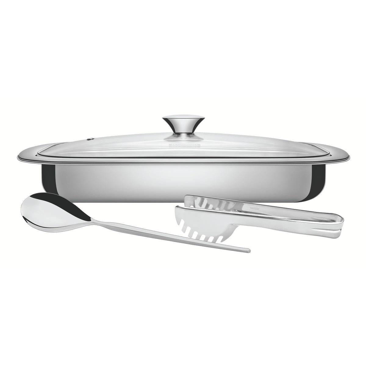 Kit Para Assar E Servir Tramontina Cosmos Em Aço Inox 3 Peças Com Tampa De Vidro E Acabamento Fosco